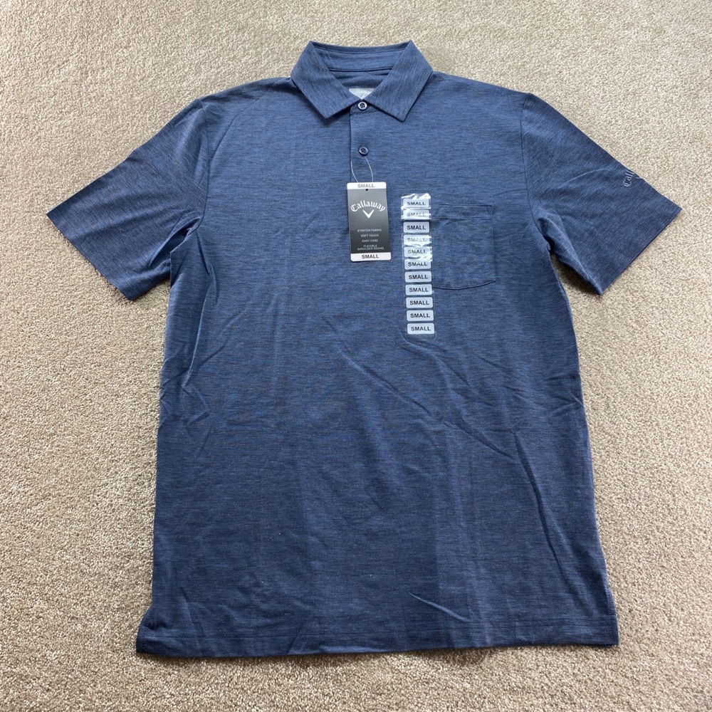 Callaway Polo Shirt Mens Small Blue Stretch Soft Touch Short Sleeve Pocket New‎